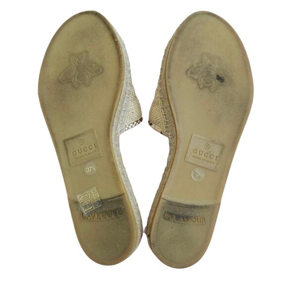 Gucci GG Marmont Raffia Espadrille Flat Slide Sandal Beige Brown 37.5 US 7.5 - Picture 10 of 12